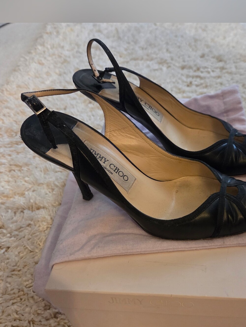 Jimmy Choo Black Leather Slingback Knot-Front Heels